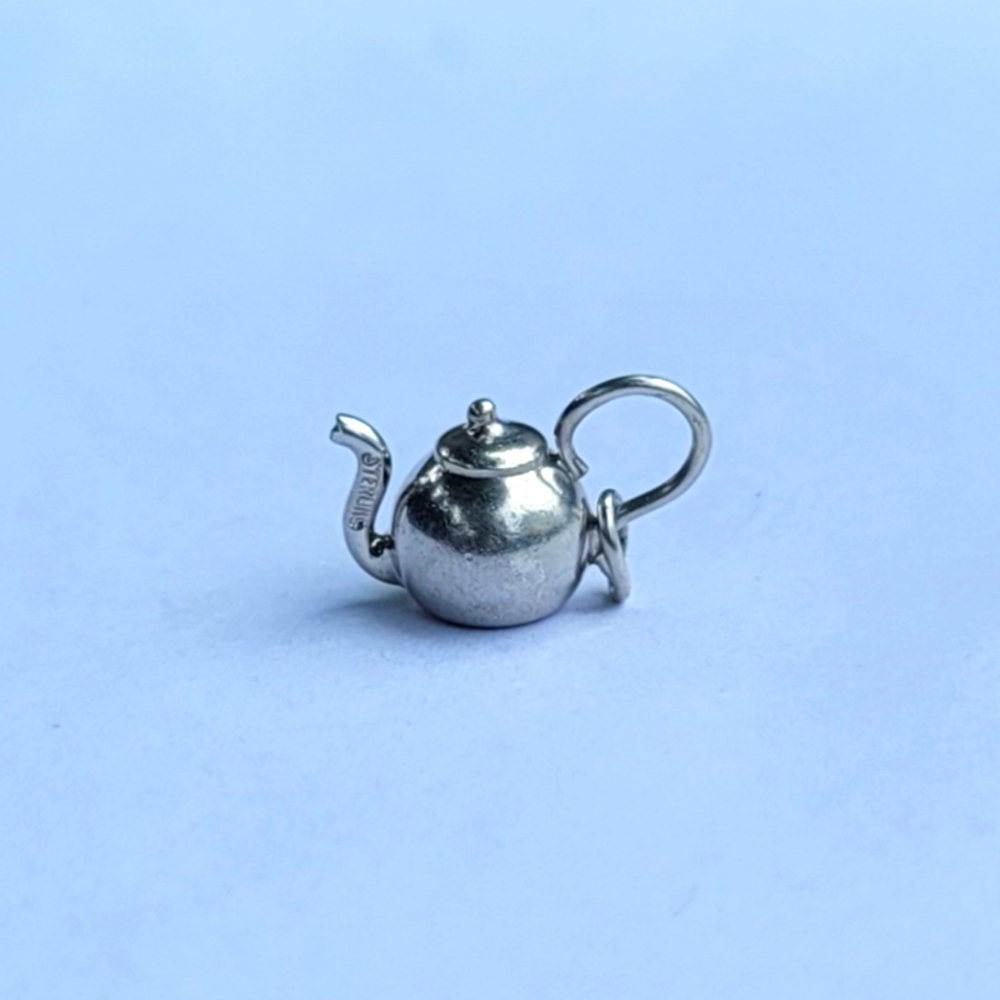 3D Teapot Sterling Silver Charm Pendant